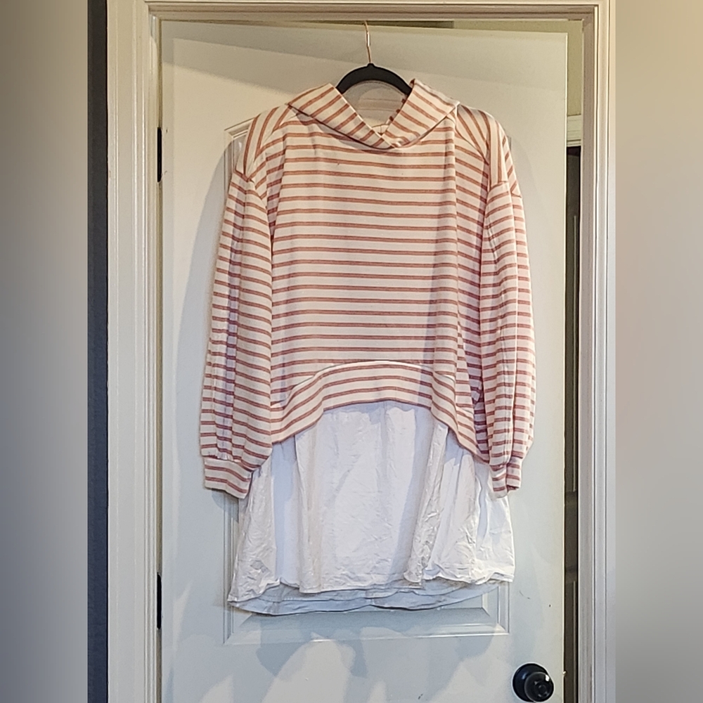 Pilcro Pink and White Striped Sweater